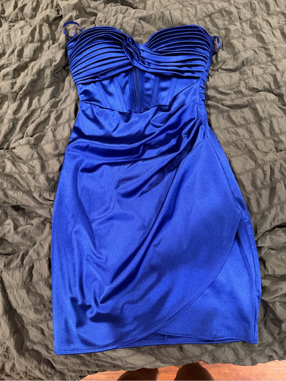 Honey and Rosie Electric Blue Strapless Ruched Cocktail Dress
